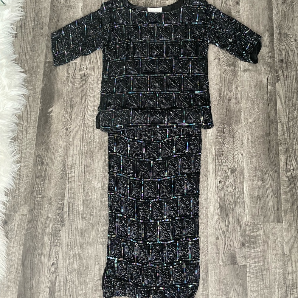 Vintage Dominique Sequin Shirt and Skirt Set